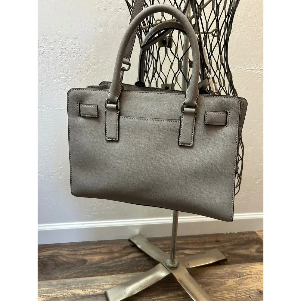 Michael Kors Dillon Grey Saffiano Leather Satchel Crossbody Handbag Silver HW